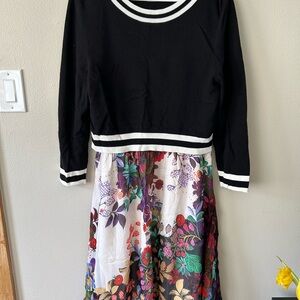 Anthropologie Black and White Long Sleeve Cuffed Sundress